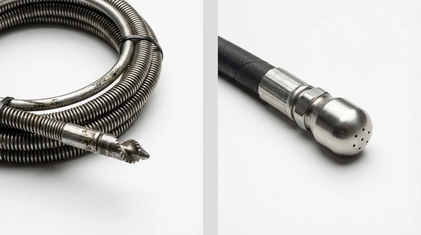 Drain snake cable and hydro jetting nozzle used for drain cleaning in West Palm Beach, FL