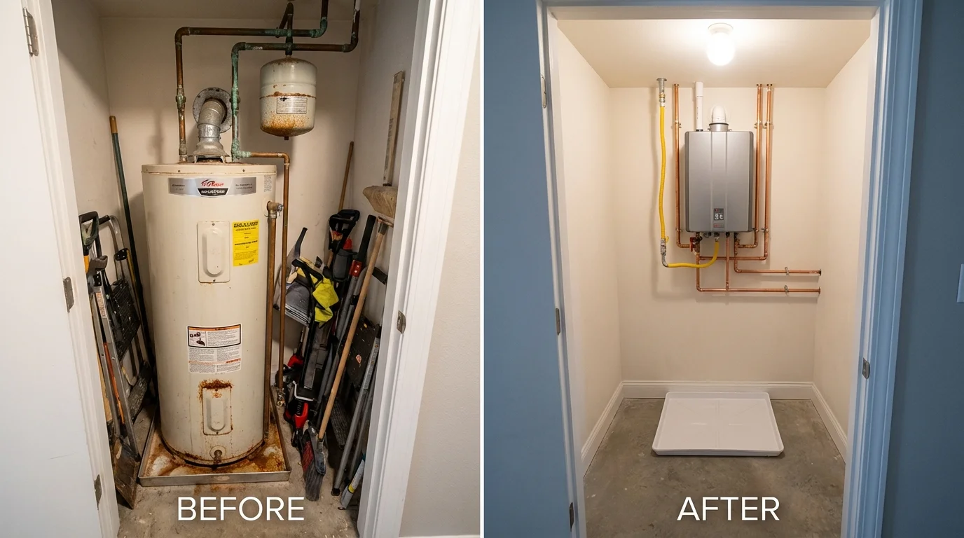 Tank water heater versus wall-mounted tankless unit comparison for West Palm Beach, FL homeowners
