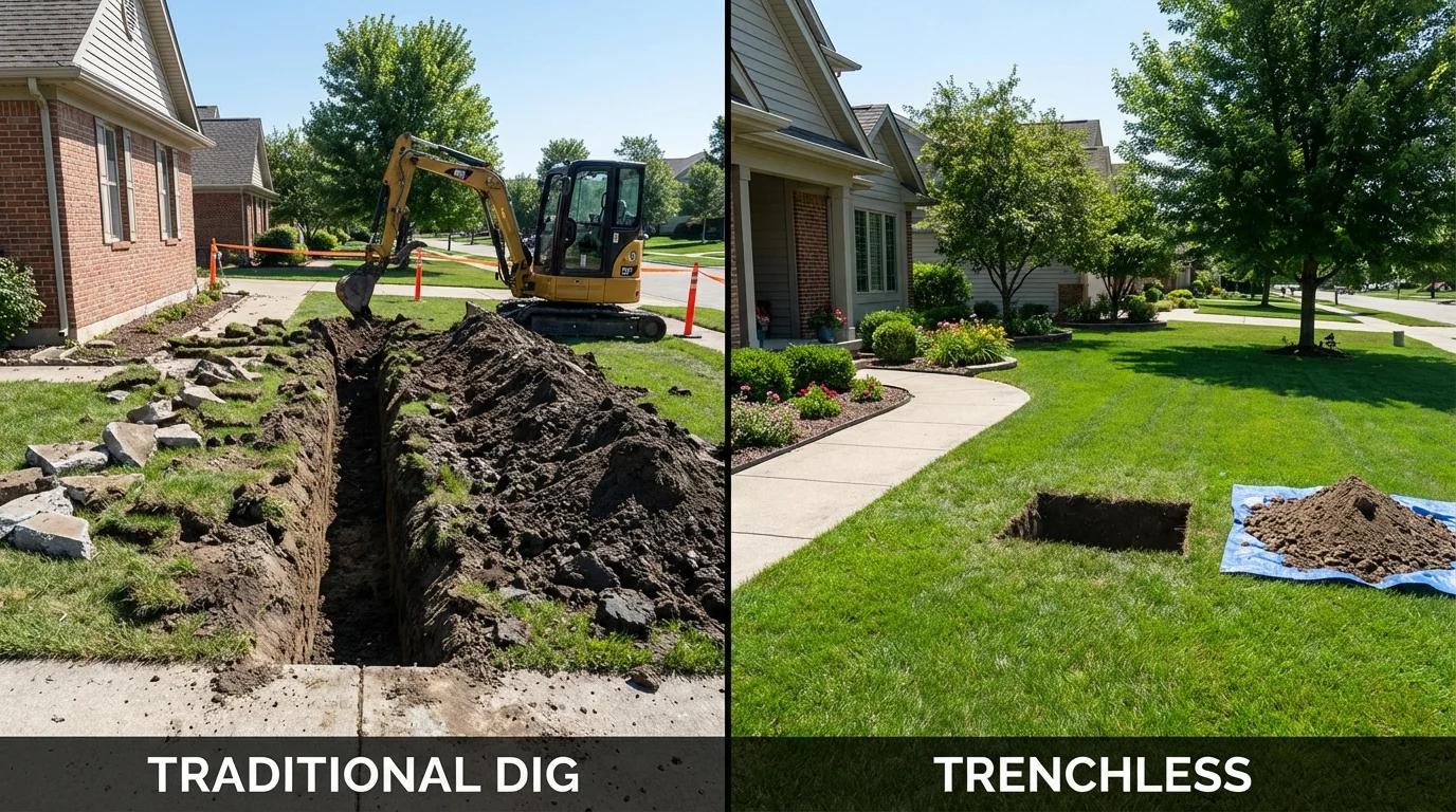 Trenchless sewer repair with minimal yard damage versus traditional excavation in West Palm Beach, FL